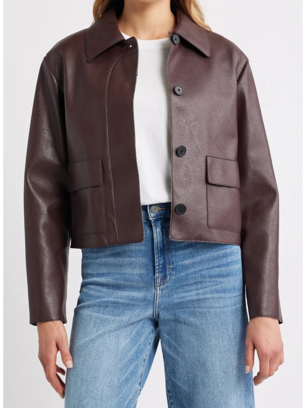 MANGO Sabina Faux Leather Jacket in Dark Red